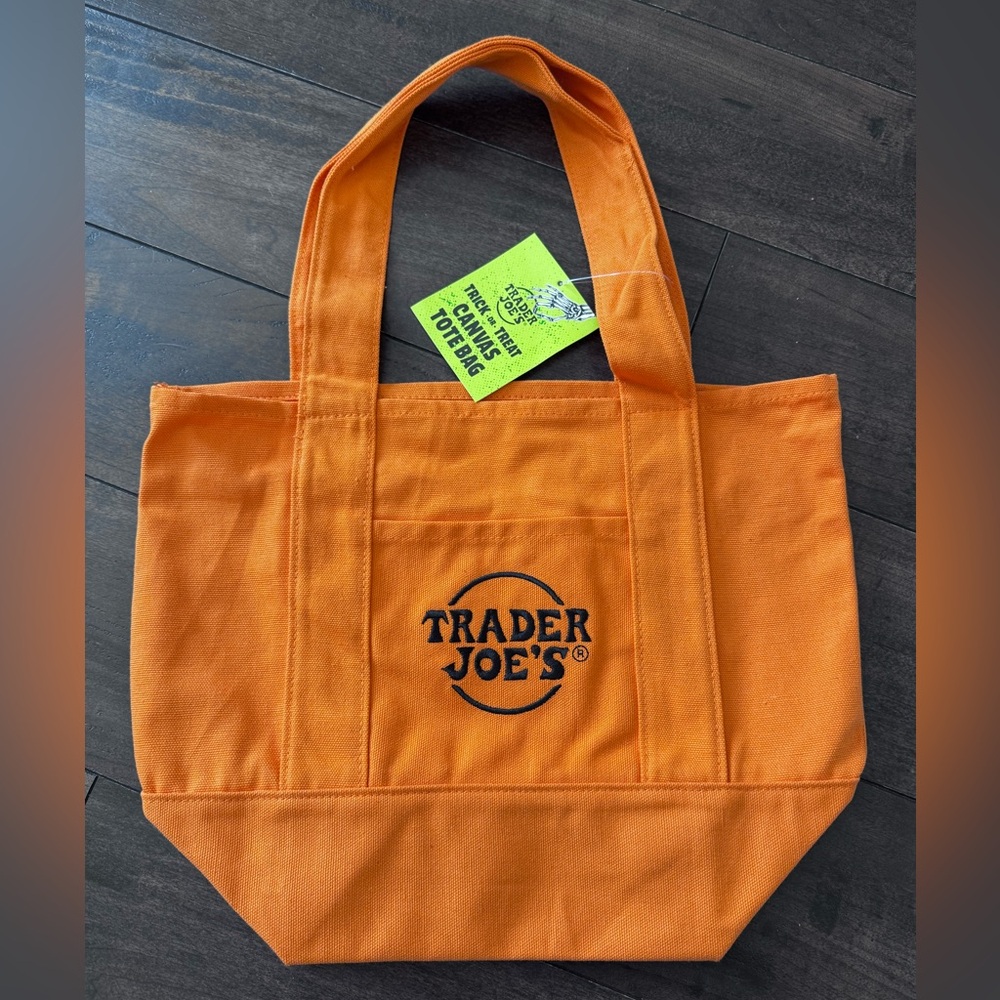 NWT Trader Joe's Trick or Treat Orange & Black Canvas Tote Bag!